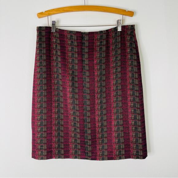 Cato red black tweed striped preppy office midi skirt 14 - Picture 5 of 7